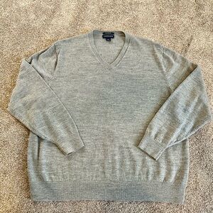 Lands' End Merino Wool Sweater V Neck Gray Long Sleeve Mens XL 46-48